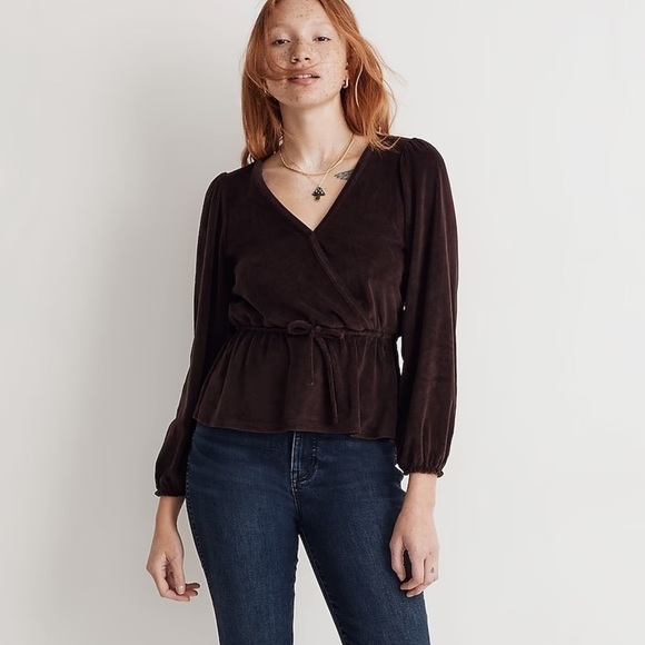 Madewell corduroy tie front faux wrap top spiced raisin - Picture 4 of 6